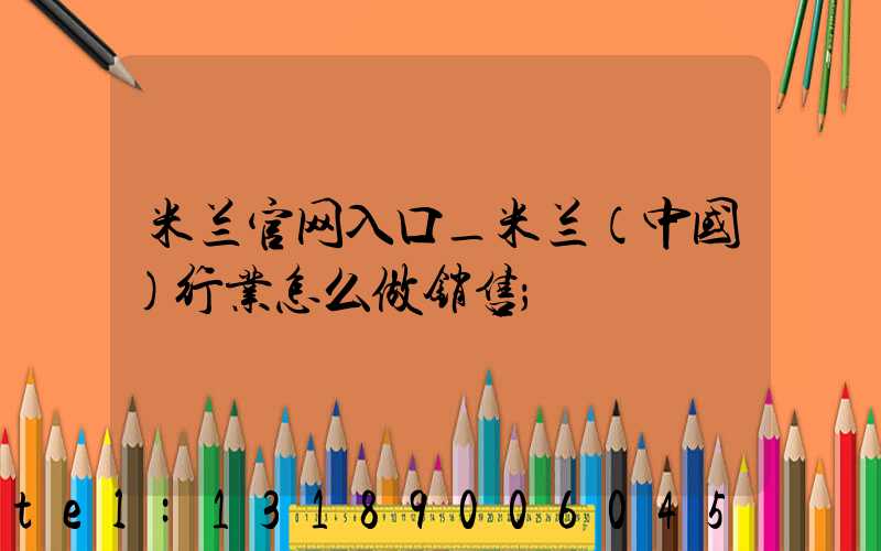 米兰官网入口_米兰（中国）行业怎么做销售